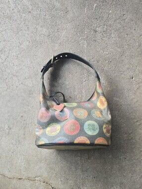 Y2K Dooney & Bourke Coated Canvas Medallion Logo Print Shoulder Bag